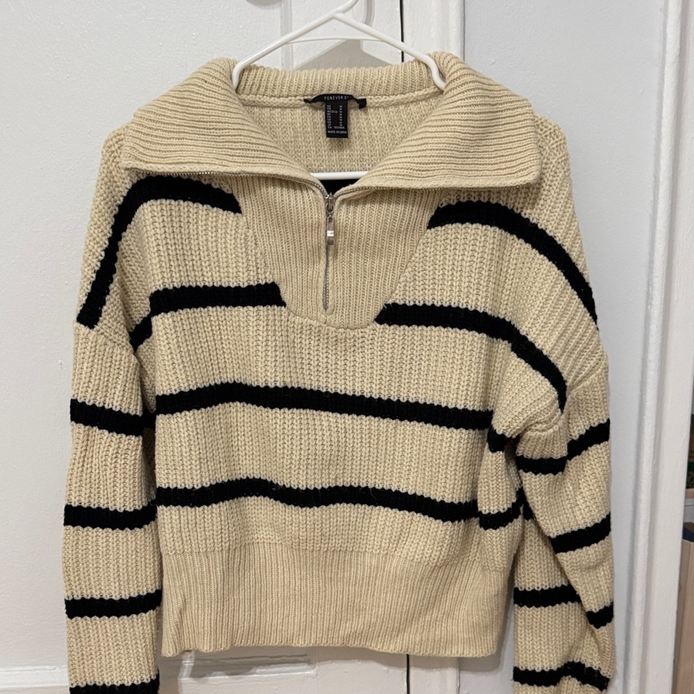 Forever 21 Cream and Black Striped Sweater